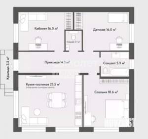 Дом 105м&sup2;, 1-этажный, участок 7 сот.  