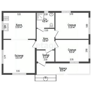 Дом 65м&sup2;, 1-этажный, участок 7 сот.  