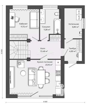 Дом 110м&sup2;, 2-этажный, участок 6 сот.  