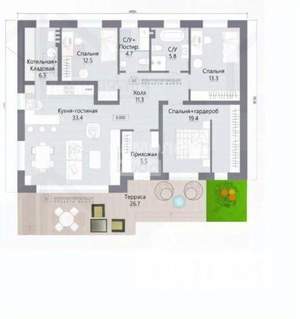 Коттедж 112м&sup2;, 1-этажный, участок 10 сот.  