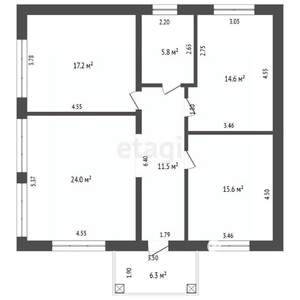 Дом 93м&sup2;, 1-этажный, участок 6 сот.  