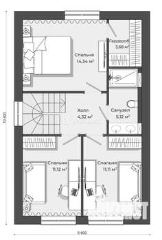 Дом 110м&sup2;, 2-этажный, участок 6 сот.  