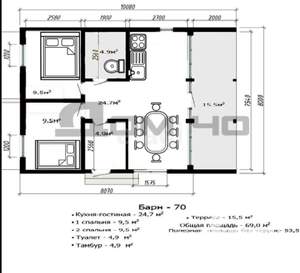 Дом 70м&sup2;, 1-этажный, участок 15 сот.  