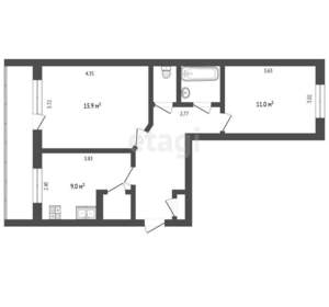 2-к квартира, вторичка, 53м2, 3/5 этаж