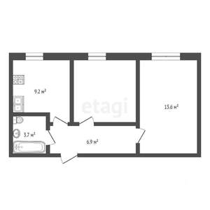 2-к квартира, вторичка, 46м2, 1/3 этаж