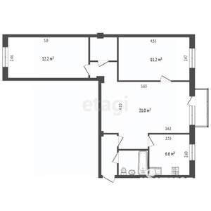 3-к квартира, вторичка, 59м2, 2/5 этаж