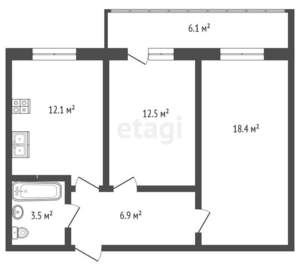 2-к квартира, вторичка, 53м2, 3/3 этаж