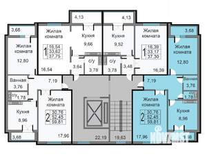 2-к квартира, строящийся дом, 60м2, 9/10 этаж