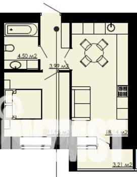 1-к квартира, строящийся дом, 42м2, 9/9 этаж