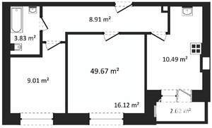2-к квартира, вторичка, 50м2, 1/3 этаж