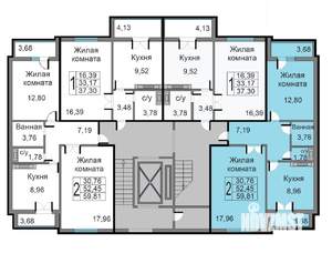 2-к квартира, строящийся дом, 60м2, 1/10 этаж