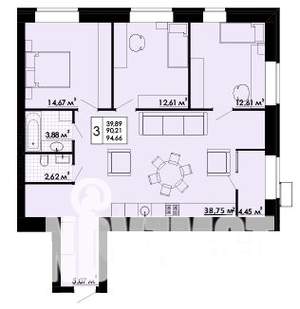 3-к квартира, строящийся дом, 92м2, 5/6 этаж