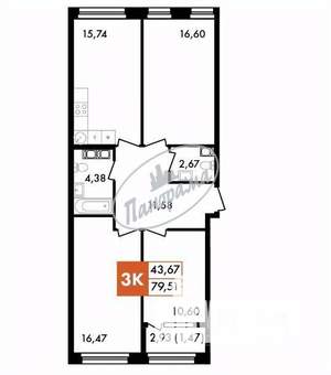 3-к квартира, сданный дом, 81м2, 5/13 этаж