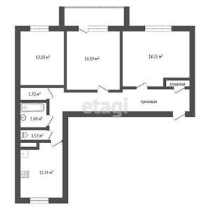 3-к квартира, сданный дом, 86м2, 11/22 этаж