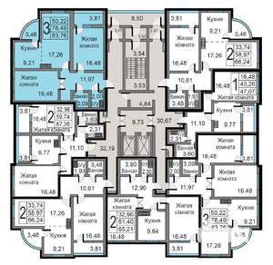 3-к квартира, строящийся дом, 84м2, 5/19 этаж