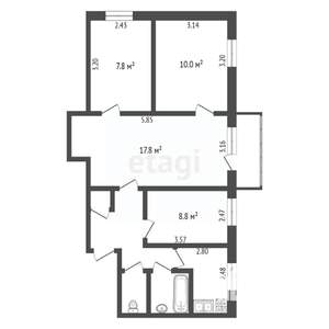 3-к квартира, вторичка, 60м2, 2/5 этаж