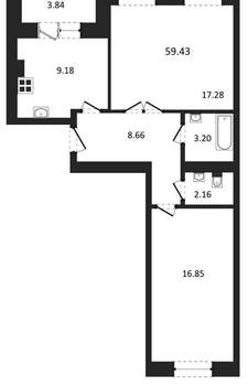 2-к квартира, вторичка, 59м2, 1/3 этаж