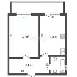 1-к квартира, вторичка, 43м2, 1/9 этаж