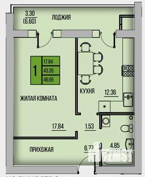 1-к квартира, сданный дом, 46м2, 9/12 этаж