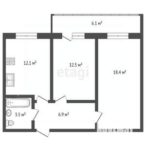 2-к квартира, вторичка, 53м2, 3/3 этаж