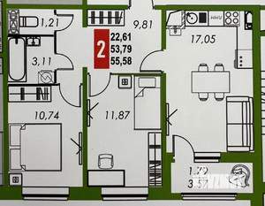 2-к квартира, вторичка, 56м2, 6/10 этаж