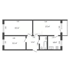 3-к квартира, вторичка, 62м2, 4/5 этаж