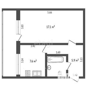 1-к квартира, вторичка, 34м2, 1/5 этаж