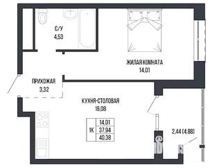1-к квартира, вторичка, 40м2, 5/22 этаж