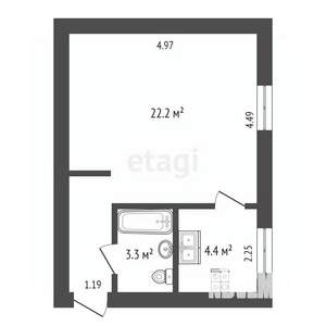 1-к квартира, вторичка, 32м2, 1/2 этаж