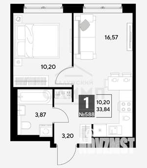 1-к квартира, вторичка, 34м2, 4/25 этаж