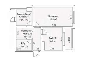 1-к квартира, вторичка, 43м2, 2/19 этаж