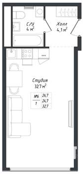 1-к квартира, вторичка, 33м2, 15/18 этаж