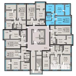 2-к квартира, строящийся дом, 65м2, 2/19 этаж