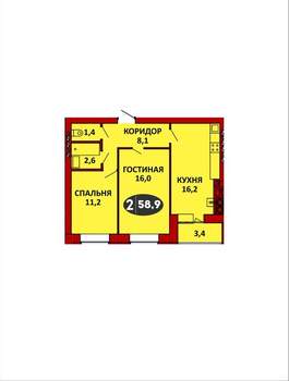 2-к квартира, вторичка, 59м2, 3/5 этаж
