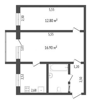 2-к квартира, вторичка, 44м2, 1/5 этаж