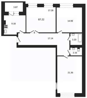 3-к квартира, строящийся дом, 87м2, 3/3 этаж