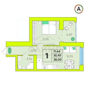 1-к квартира, вторичка, 38м2, 5/17 этаж