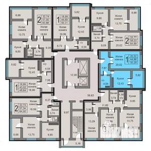 1-к квартира, строящийся дом, 50м2, 9/19 этаж