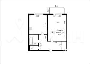 1-к квартира, вторичка, 33м2, 1/9 этаж