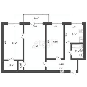 3-к квартира, вторичка, 54м2, 4/5 этаж