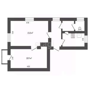 2-к квартира, вторичка, 42м2, 2/2 этаж