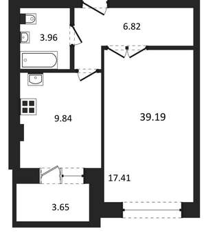 1-к квартира, вторичка, 39м2, 1/3 этаж