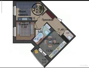 2-к квартира, вторичка, 60м2, 12/15 этаж