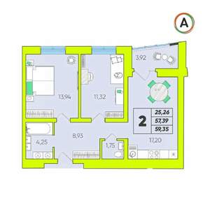 2-к квартира, вторичка, 59м2, 16/16 этаж
