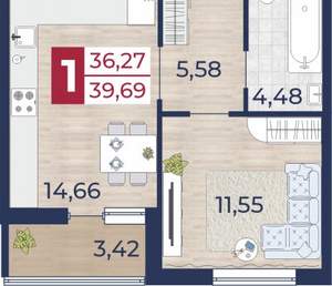 1-к квартира, вторичка, 36м2, 14/16 этаж