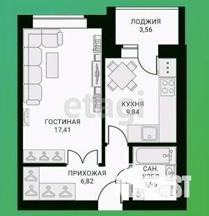 1-к квартира, вторичка, 39м2, 2/3 этаж