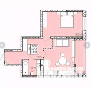 1-к квартира, вторичка, 48м2, 6/22 этаж