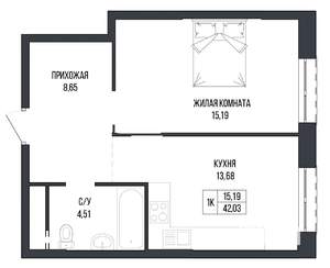 1-к квартира, вторичка, 42м2, 1/22 этаж