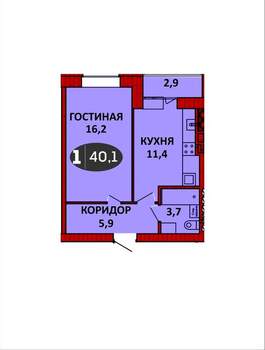 1-к квартира, вторичка, 40м2, 3/5 этаж