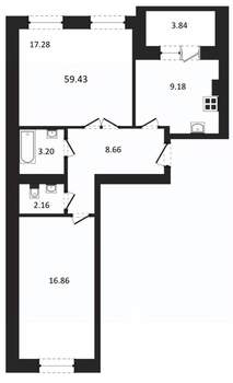 2-к квартира, вторичка, 59м2, 3/3 этаж